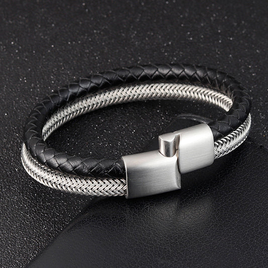 Leder Seil Armband Edelstahl Leder Geflecht - Ansicht 2