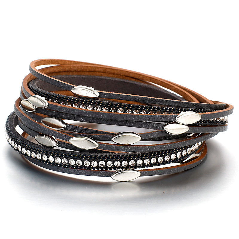 Damen Leder Armband mit Fransen und Blättern bylotrend