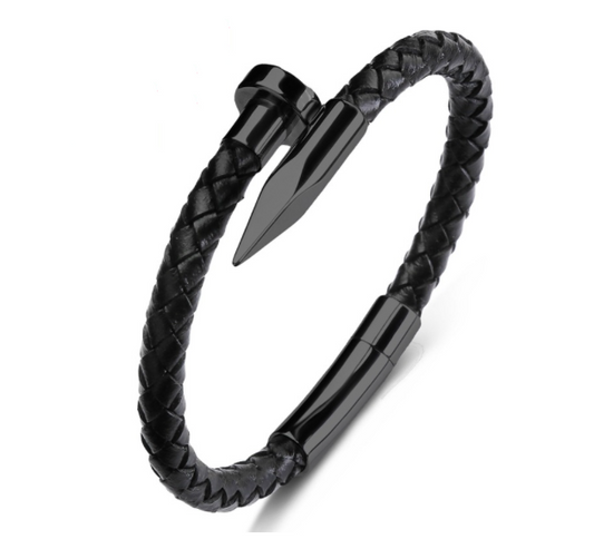 Herren Lederarmband-Echtes Leder Kugel Nagel Armband bylotrend