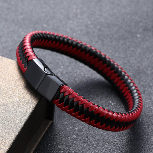 Herren Lederarmband Geflochten Rot bylotrend