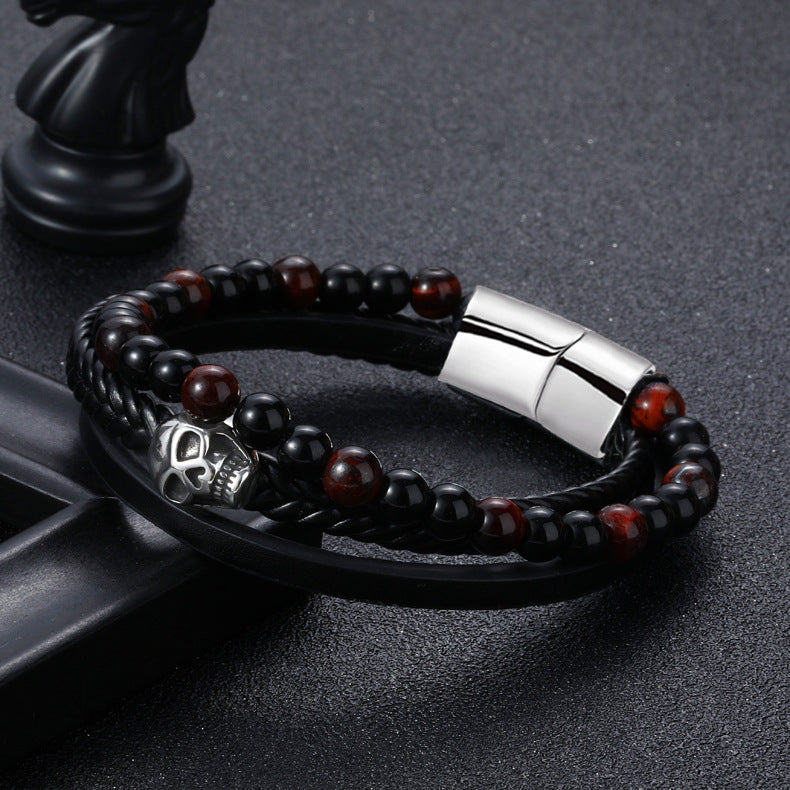 Herren Lederarmband Geflochten Schwarz bylotrend