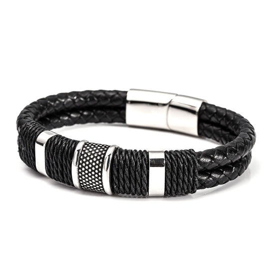 Herren Lederarmband Geflochten Silber Gold bylotrend