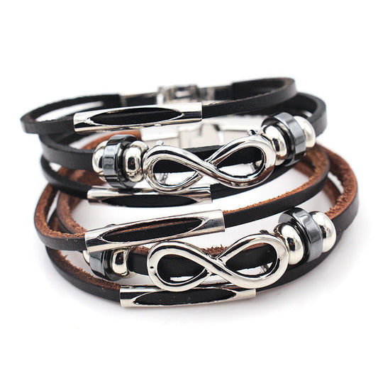 Herren Lederarmband Infinity Unendlichkeit Schwarz Braun bylotrend
