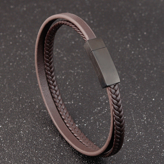 Herren schlichtes Lederarmband in Braun und Schwarz bylotrend