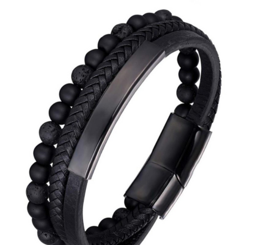 Lederarmband Herren Geflochten Schwarz bylotrend