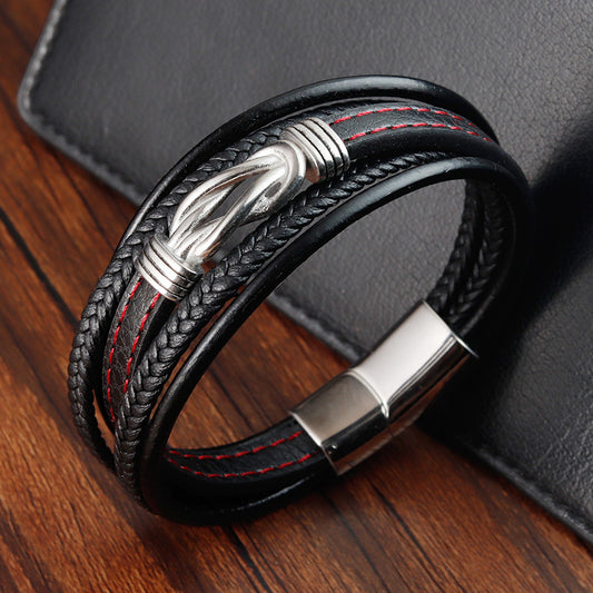 Mehrlagiges geflochtenes Lederarmband für Herren