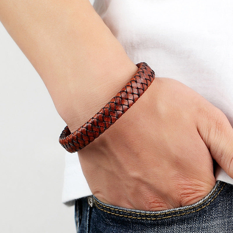 Herren Lederarmband Geflochten Braun – bylotrend