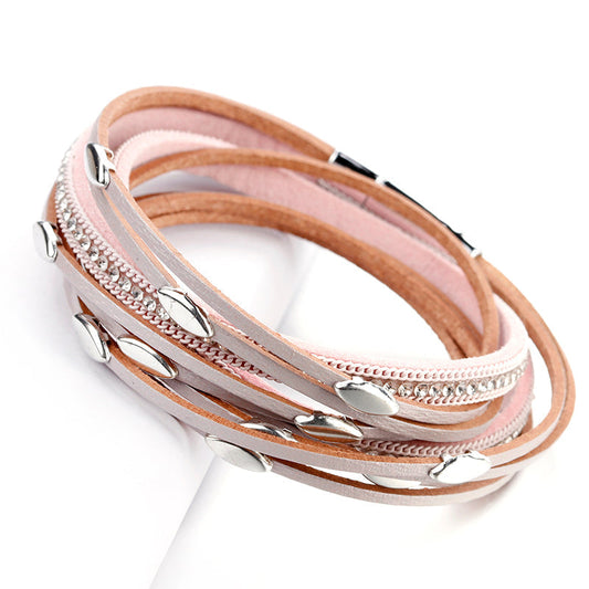 Damen Leder Armband mit Fransen und Blättern bylotrend