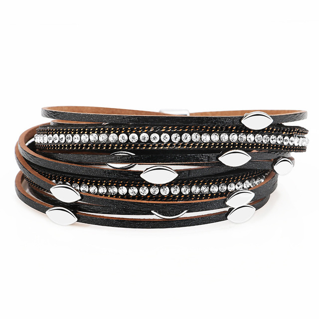Damen Leder Armband mit Fransen und Blättern bylotrend