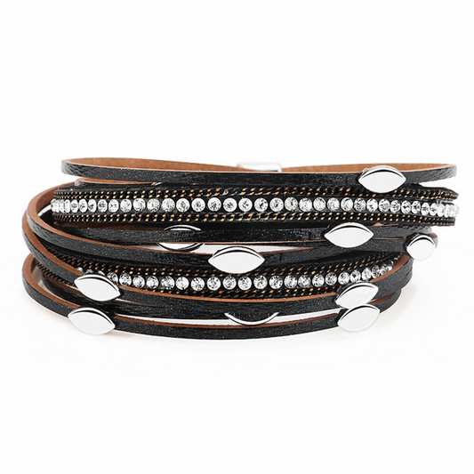 Damen Leder Armband mit Fransen und Blättern bylotrend