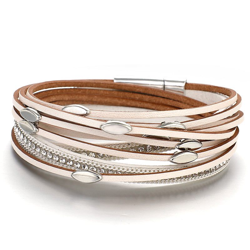 Damen Leder Armband mit Fransen und Blättern bylotrend
