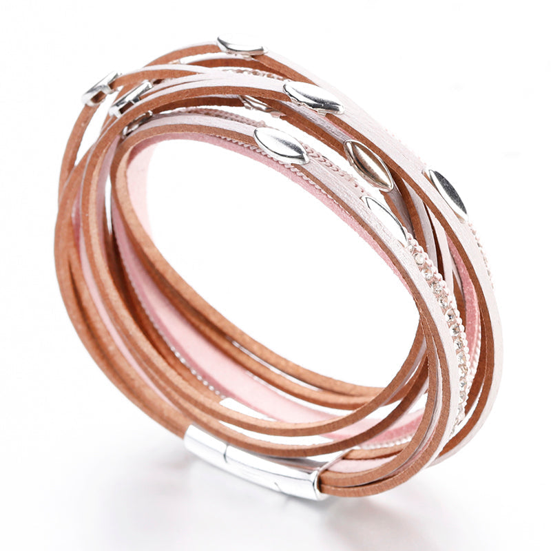 Damen Leder Armband mit Fransen und Blättern bylotrend