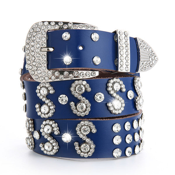 Damen Leder Strass Diamant Mode Allgleiches Dekoration bylotrend