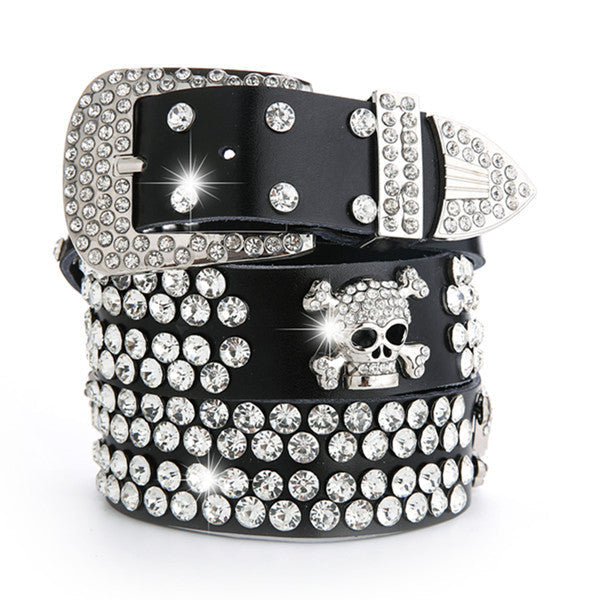Damen Leder Strass Diamant Mode Allgleiches Dekoration bylotrend