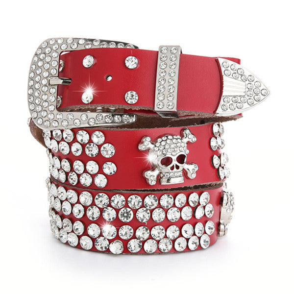 Damen Leder Strass Diamant Mode Allgleiches Dekoration bylotrend