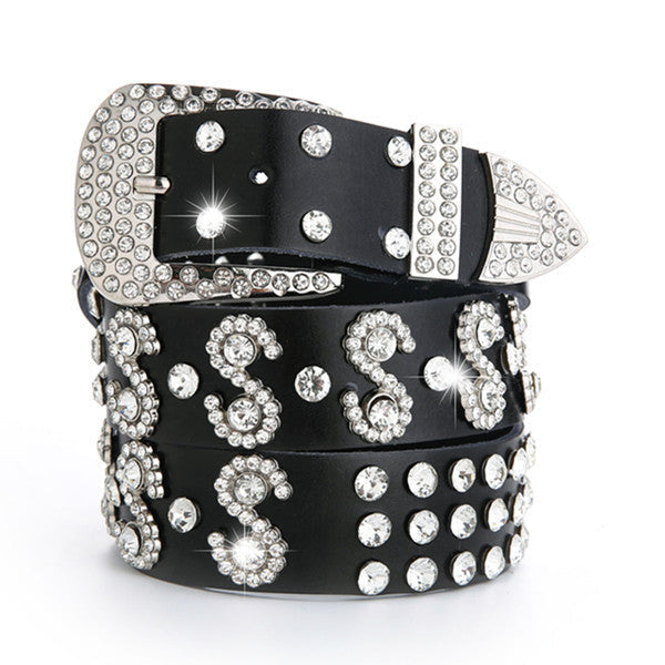 Damen Leder Strass Diamant Mode Allgleiches Dekoration bylotrend