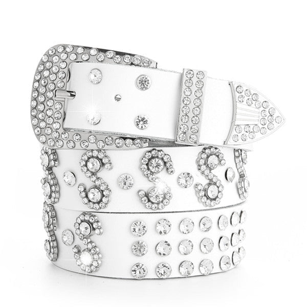 Damen Leder Strass Diamant Mode Allgleiches Dekoration bylotrend