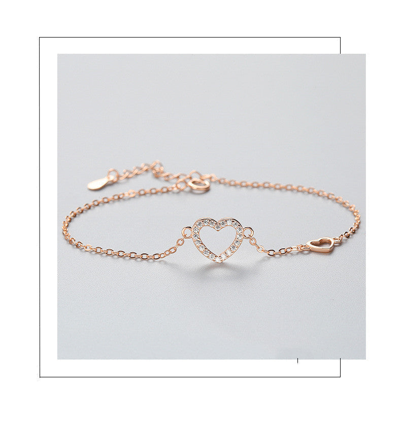 Damen Rosegoldes Armband mit Diamanten besetztes Herzarmband bylotrend