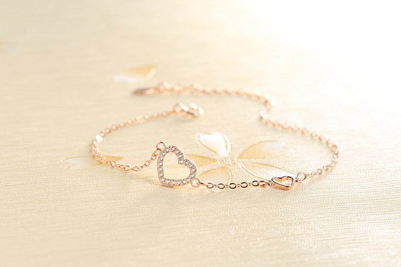 Damen Rosegoldes Armband mit Diamanten besetztes Herzarmband bylotrend