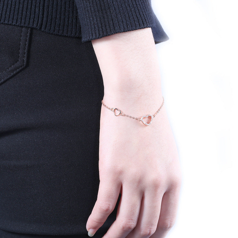 Damen Rosegoldes Armband mit Diamanten besetztes Herzarmband bylotrend