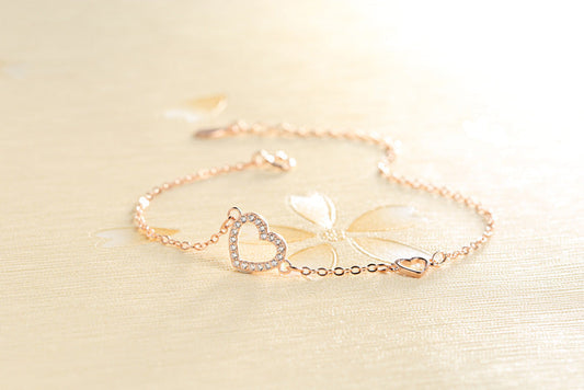 Damen Rosegoldes Armband mit Diamanten besetztes Herzarmband bylotrend