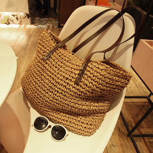 Damen Strandtasche -Spring New Beach gewebte Strohtasche bylotrend