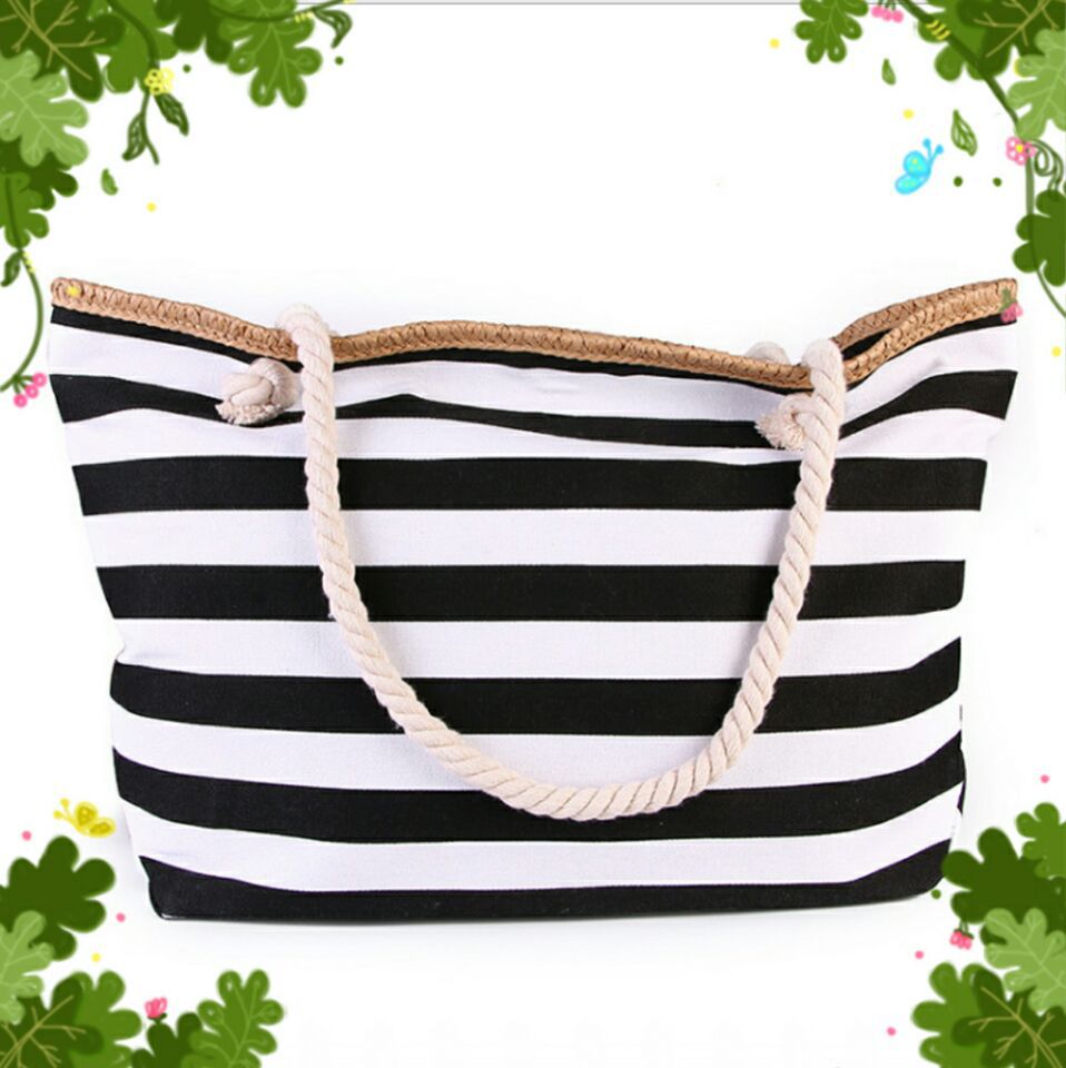Gestreifte Mori Damen-Einkaufstasche Strandtasche bylotrend