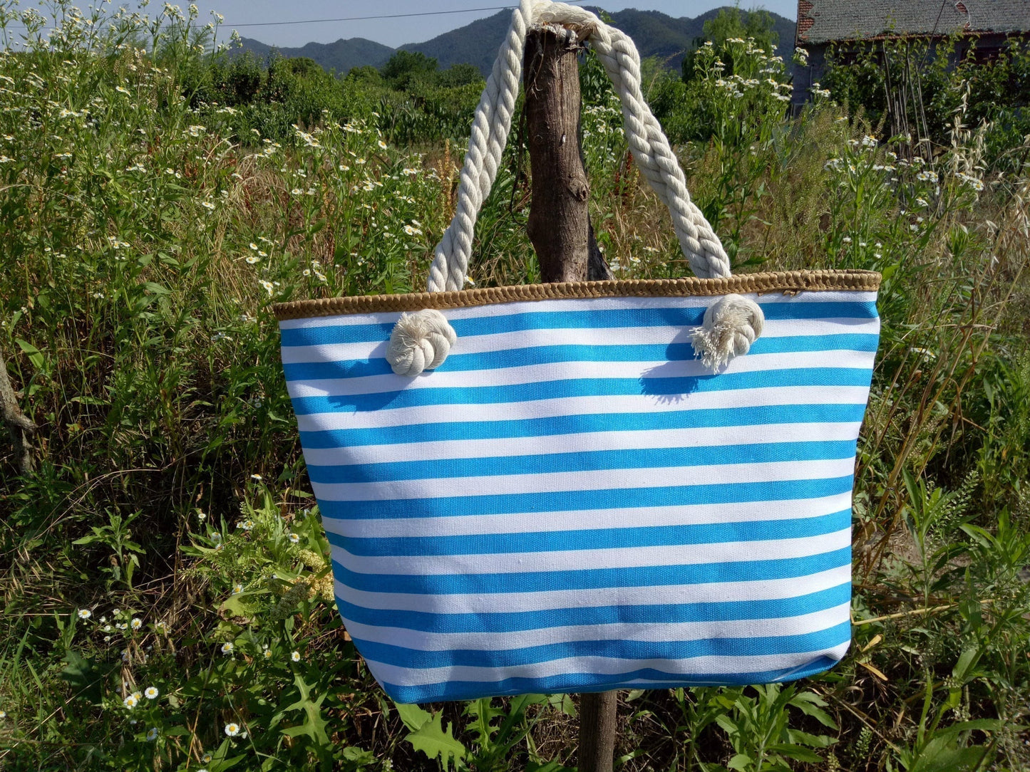 Gestreifte Mori Damen-Einkaufstasche Strandtasche bylotrend