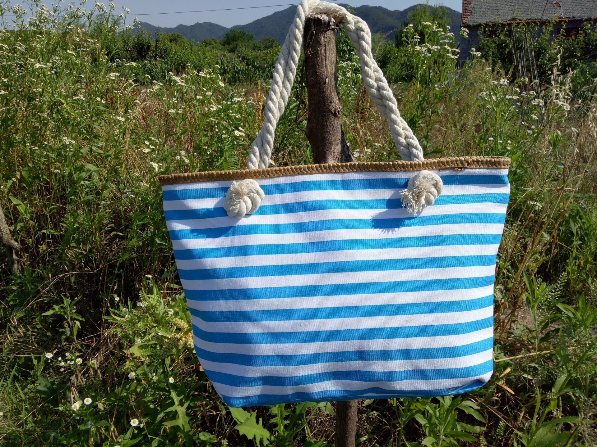 Gestreifte Mori Damen-Einkaufstasche Strandtasche bylotrend