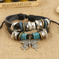 Großes Schmetterlings-Anhänger-Lederarmband Perlenarmband aus Leder bylotrend