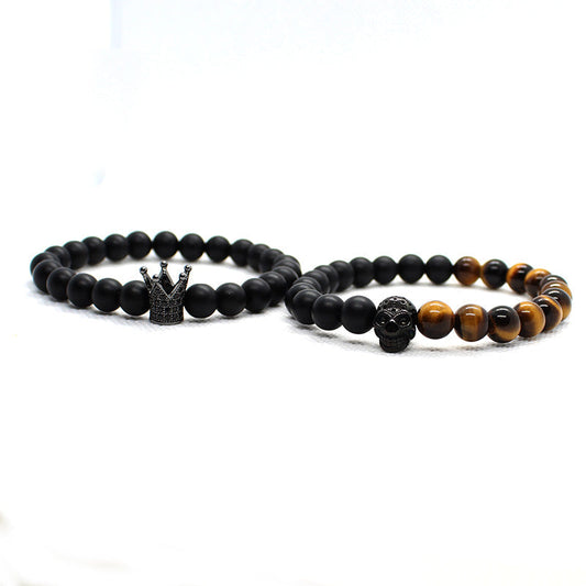 Herren Armband Schwarz Krone bylotrend