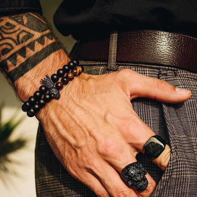 Herren Armband Schwarz Krone bylotrend