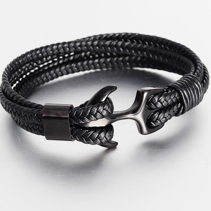 Herren Lederarmband Anker Schwarz – bylotrend
