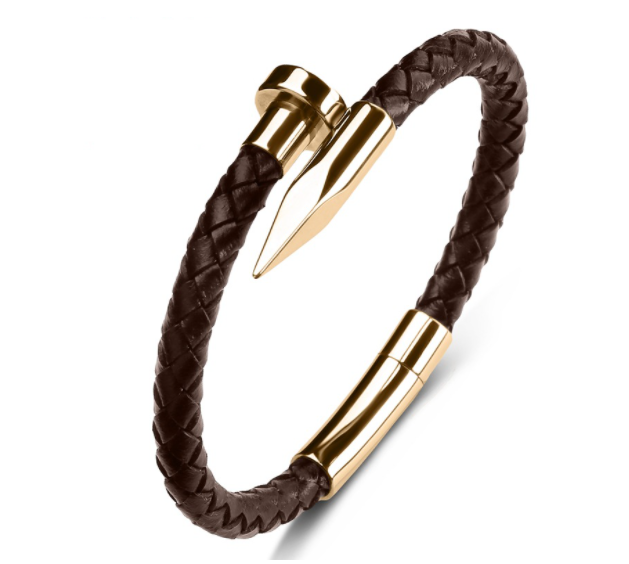 Herren Lederarmband-Echtes Leder Kugel Nagel Armband bylotrend