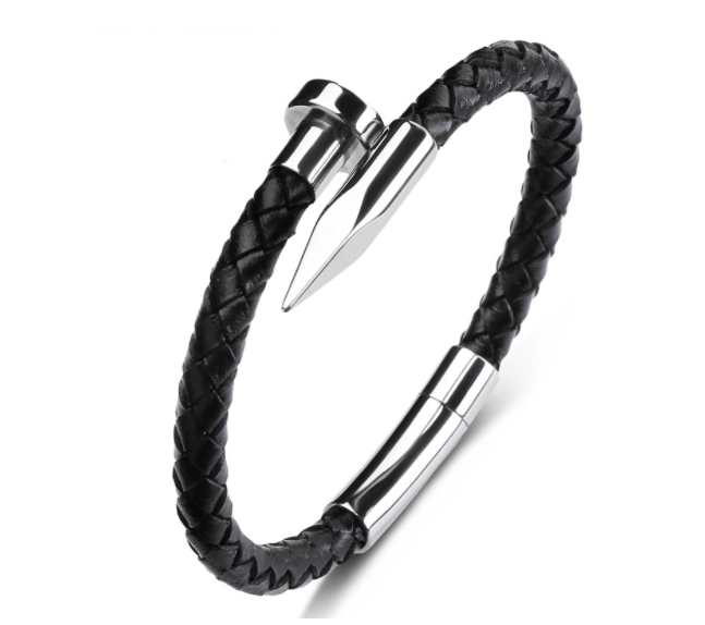 Herren Lederarmband-Echtes Leder Kugel Nagel Armband bylotrend