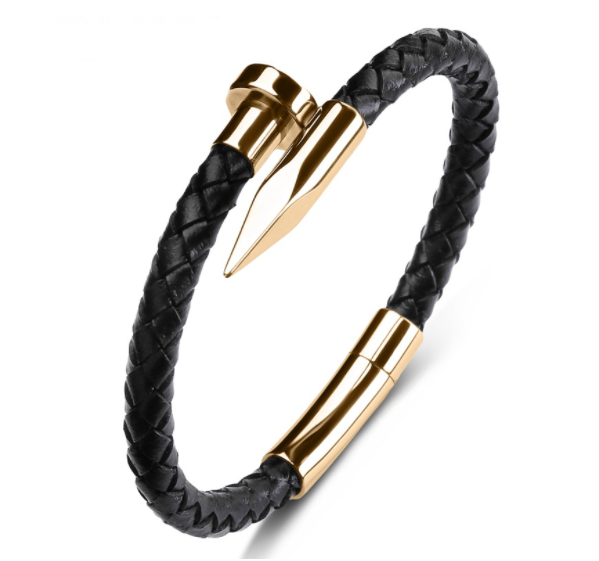 Herren Lederarmband-Echtes Leder Kugel Nagel Armband bylotrend