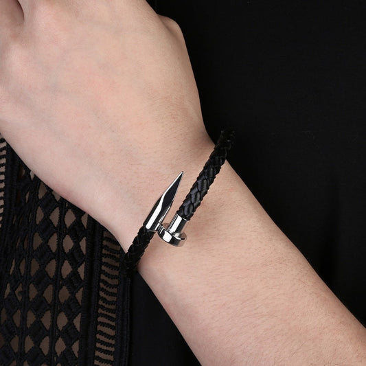 Herren Lederarmband-Echtes Leder Kugel Nagel Armband bylotrend