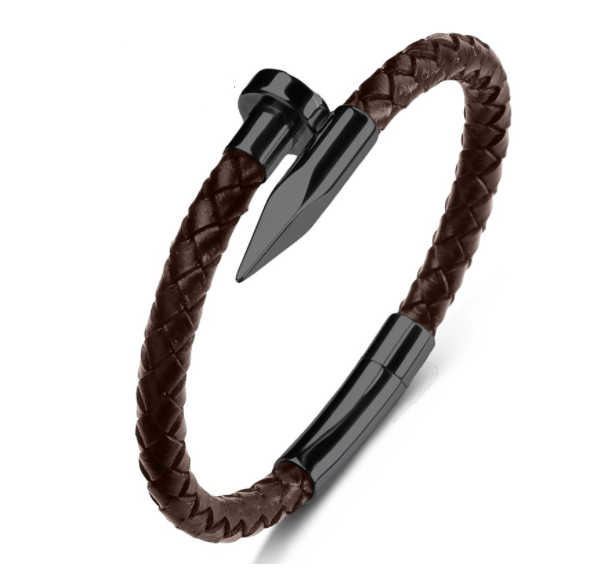 Herren Lederarmband-Echtes Leder Kugel Nagel Armband bylotrend