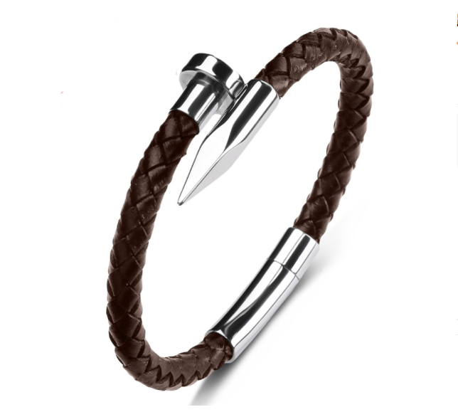 Herren Lederarmband-Echtes Leder Kugel Nagel Armband bylotrend