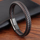 Herren Lederarmband Geflochten Braun Edelstahl bylotrend
