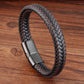 Herren Lederarmband Geflochten Braun Edelstahl bylotrend