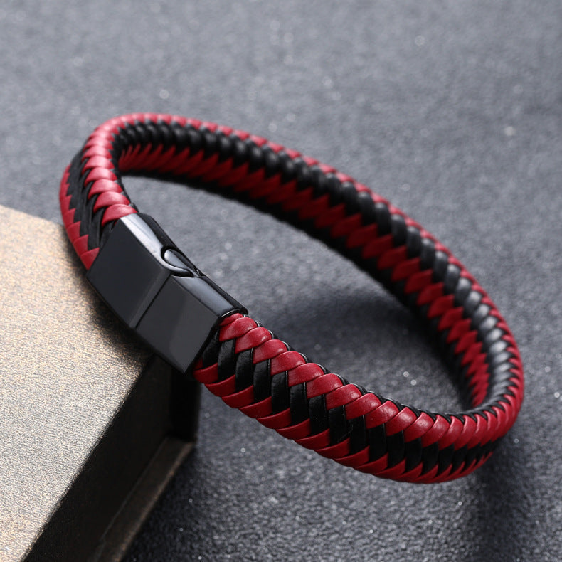 Herren Lederarmband Geflochten Rot bylotrend