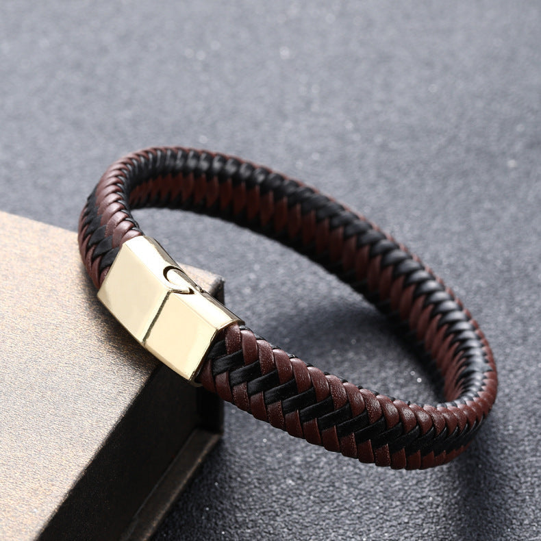 Herren Lederarmband Geflochten Rot bylotrend