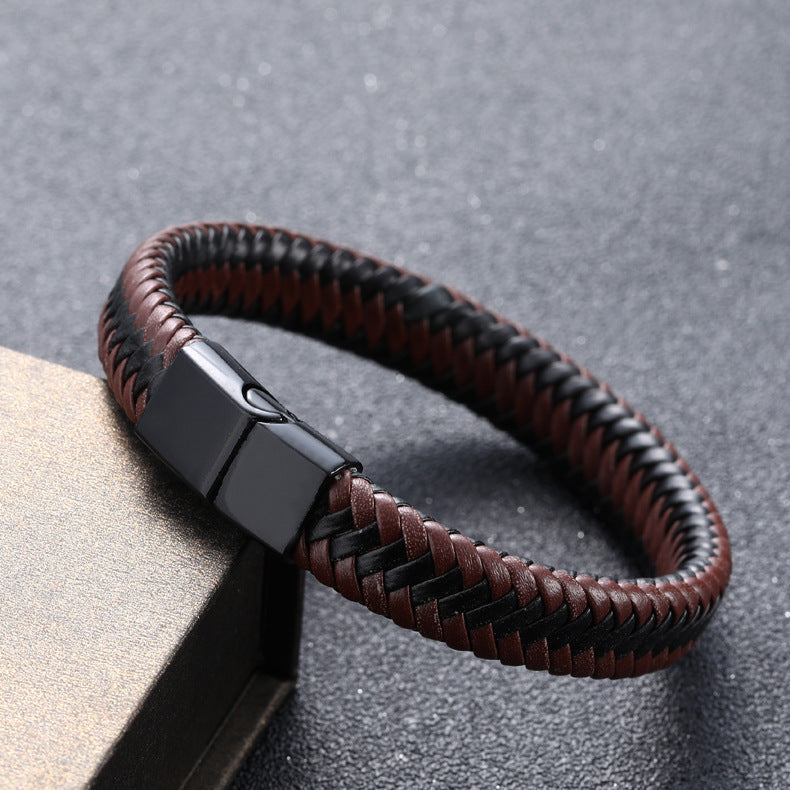 Herren Lederarmband Geflochten Rot bylotrend