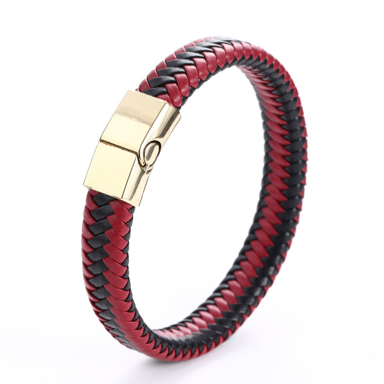 Herren Lederarmband Geflochten Rot bylotrend