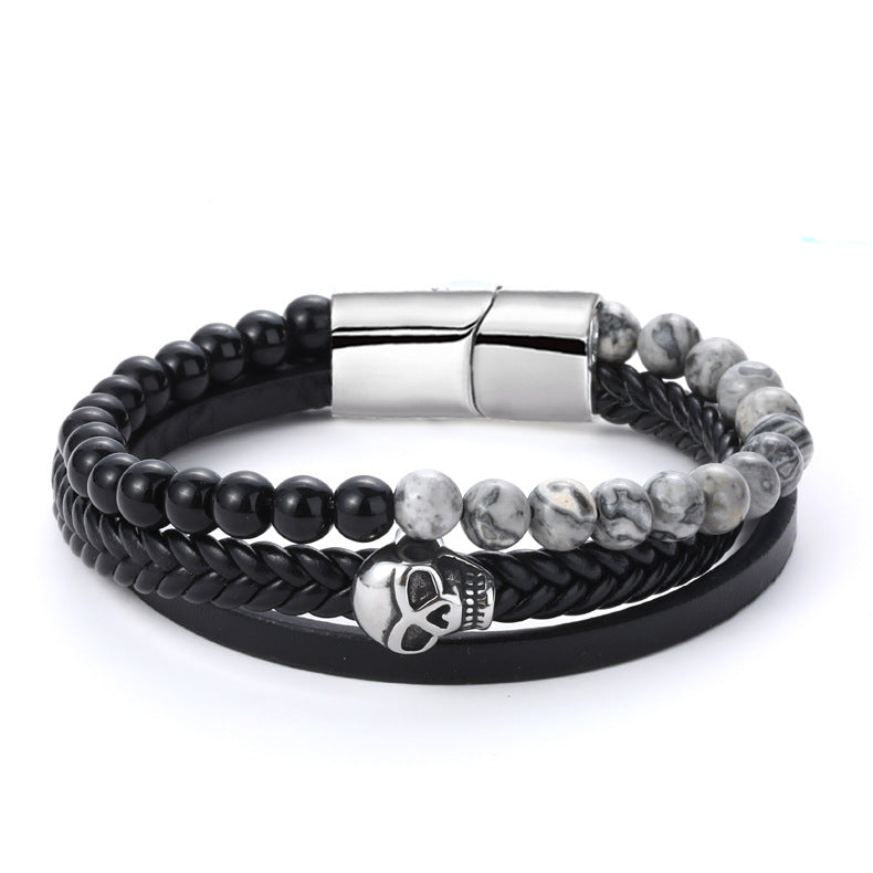 Herren Lederarmband Geflochten Schwarz bylotrend