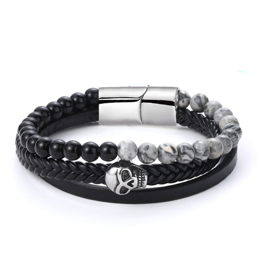 Herren Lederarmband Geflochten Schwarz bylotrend