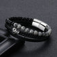 Herren Lederarmband Geflochten Schwarz bylotrend