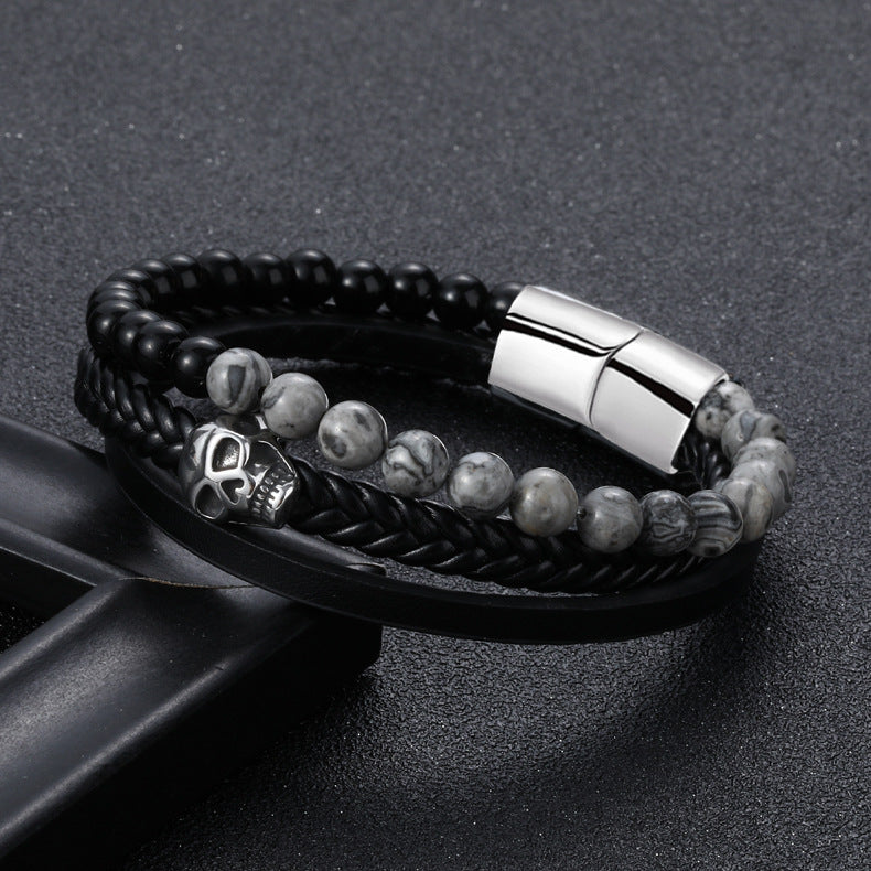 Herren Lederarmband Geflochten Schwarz bylotrend