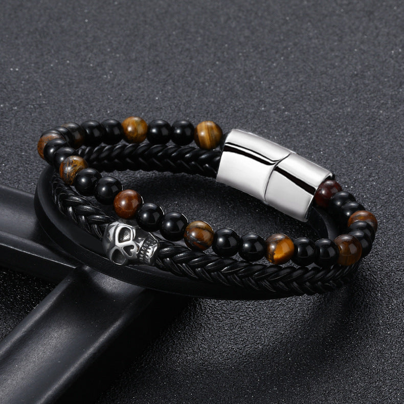 Herren Lederarmband Geflochten Schwarz bylotrend